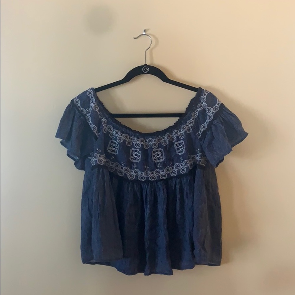 Off the shoulder blue top